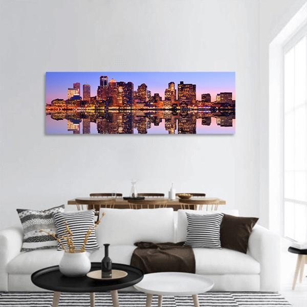 Financial District Boston Panoramic Canvas Wall Art-3 Piece-25" x 08"-Tiaracle