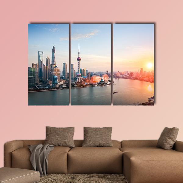 Shanghai At Dusk Canvas Wall Art-3 Horizontal-Gallery Wrap-25" x 16"-Tiaracle