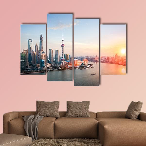 Shanghai At Dusk Canvas Wall Art-4 Pop-Gallery Wrap-50" x 32"-Tiaracle