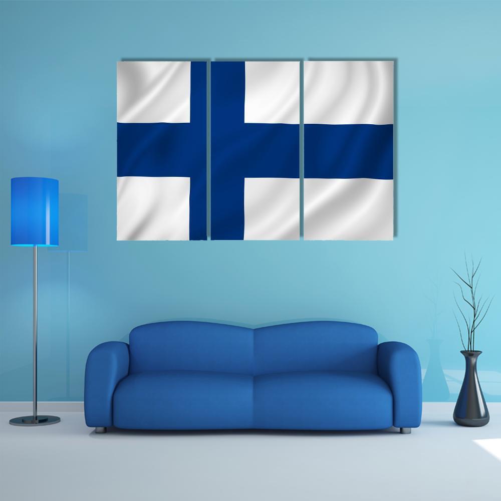 Finland Flag Canvas Wall Art-3 Horizontal-Gallery Wrap-37" x 24"-Tiaracle