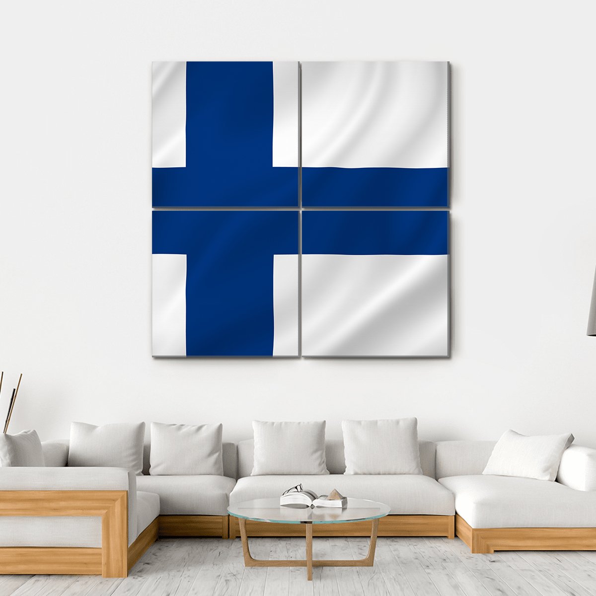 Finland Flag Canvas Wall Art-4 Horizontal-Gallery Wrap-34" x 24"-Tiaracle