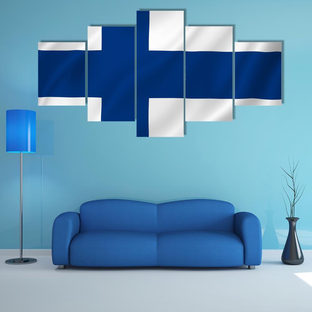 Finland Flag Canvas Wall Art-5 Star-Gallery Wrap-62" x 32"-Tiaracle