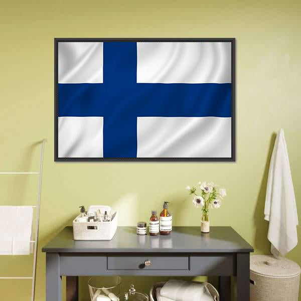 Finland Flag Canvas Wall Art-1 Piece-Floating Frame-24" x 16"-Tiaracle