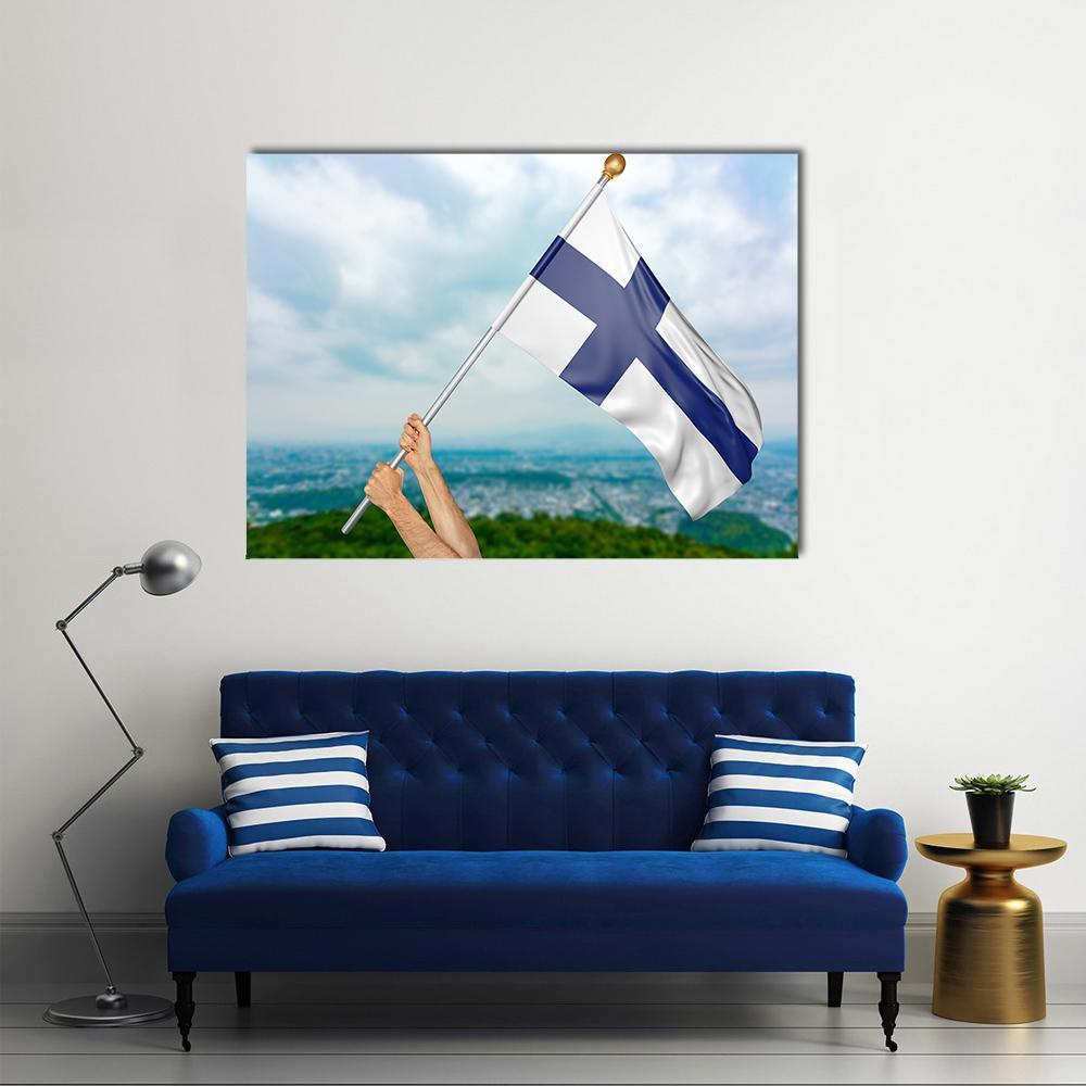 Finland National Flag Canvas Wall Art-1 Piece-Gallery Wrap-36" x 24"-Tiaracle