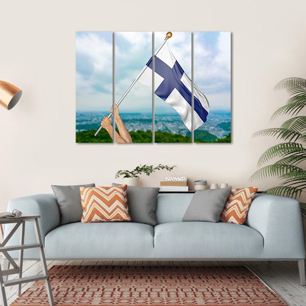 Finland National Flag Canvas Wall Art-4 Horizontal-Gallery Wrap-34" x 24"-Tiaracle