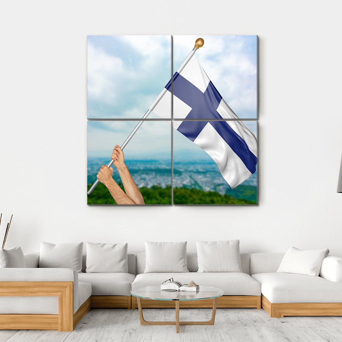 Finland National Flag Canvas Wall Art-4 Square-Gallery Wrap-17" x 17"-Tiaracle