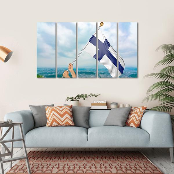 Finland National Flag Canvas Wall Art-5 Horizontal-Gallery Wrap-22" x 12"-Tiaracle