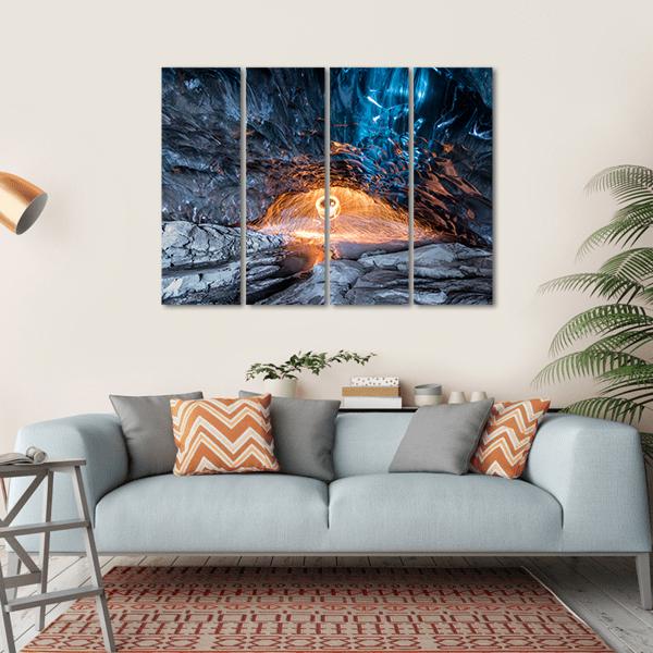 Fire Show In Ice Cave Canvas Wall Art-4 Horizontal-Gallery Wrap-34" x 24"-Tiaracle