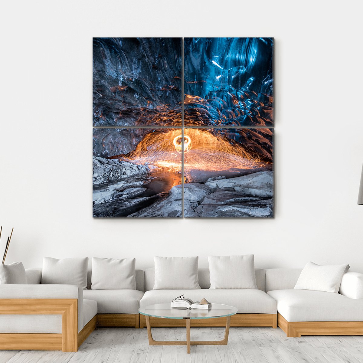 Fire Show In Ice Cave Canvas Wall Art-4 Square-Gallery Wrap-17" x 17"-Tiaracle