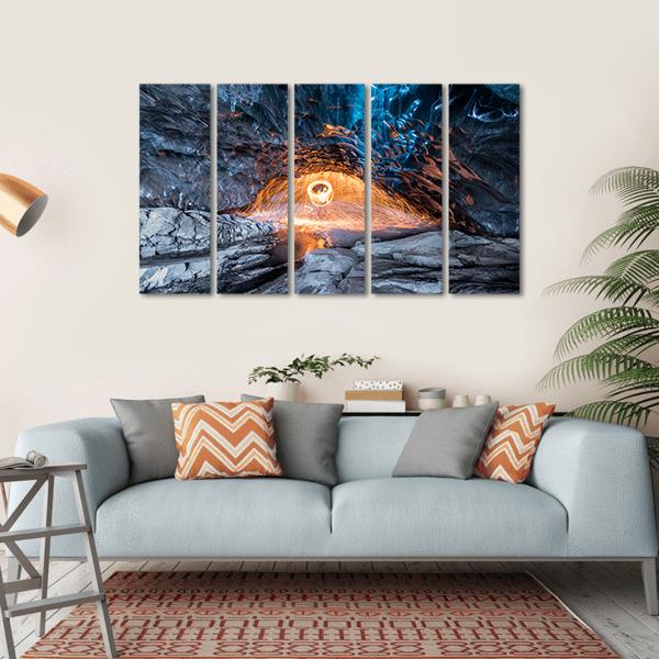 Fire Show In Ice Cave Canvas Wall Art-5 Horizontal-Gallery Wrap-22" x 12"-Tiaracle