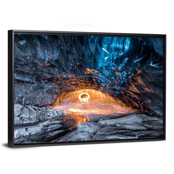 Fire Show In Ice Cave Canvas Wall Art-3 Horizontal-Gallery Wrap-25" x 16"-Tiaracle