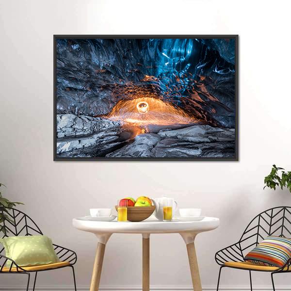 Fire Show In Ice Cave Canvas Wall Art-5 Horizontal-Gallery Wrap-22" x 12"-Tiaracle