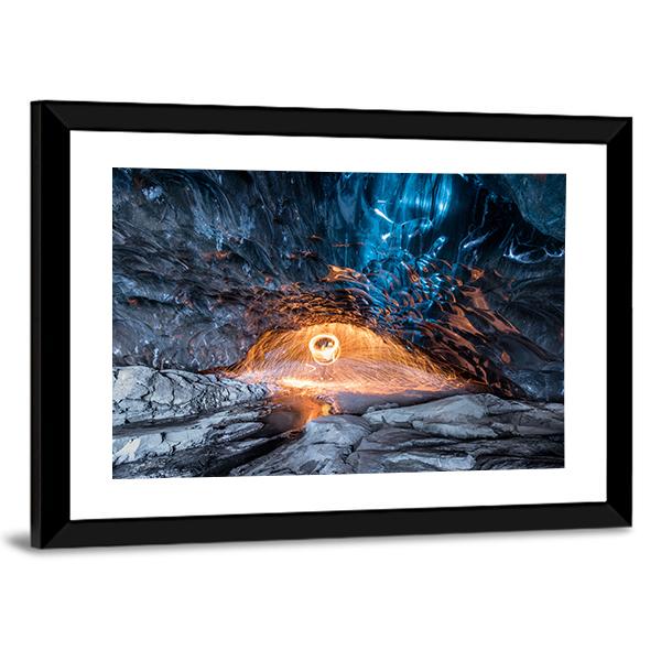 Fire Show In Ice Cave Canvas Wall Art-3 Horizontal-Gallery Wrap-25" x 16"-Tiaracle