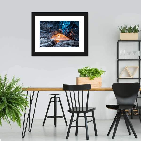 Fire Show In Ice Cave Canvas Wall Art-3 Horizontal-Gallery Wrap-25" x 16"-Tiaracle