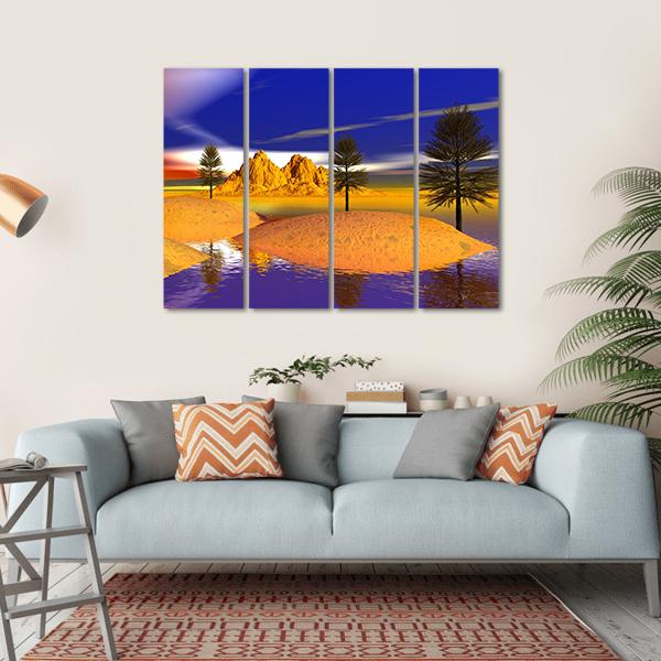 Fire Trees And Mountain Canvas Wall Art-4 Horizontal-Gallery Wrap-34" x 24"-Tiaracle