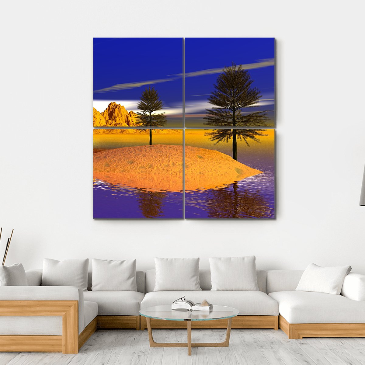 Fire Trees And Mountain Canvas Wall Art-4 Square-Gallery Wrap-17" x 17"-Tiaracle