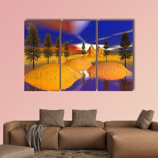Fire Trees And Mountain Canvas Wall Art-3 Horizontal-Gallery Wrap-37" x 24"-Tiaracle
