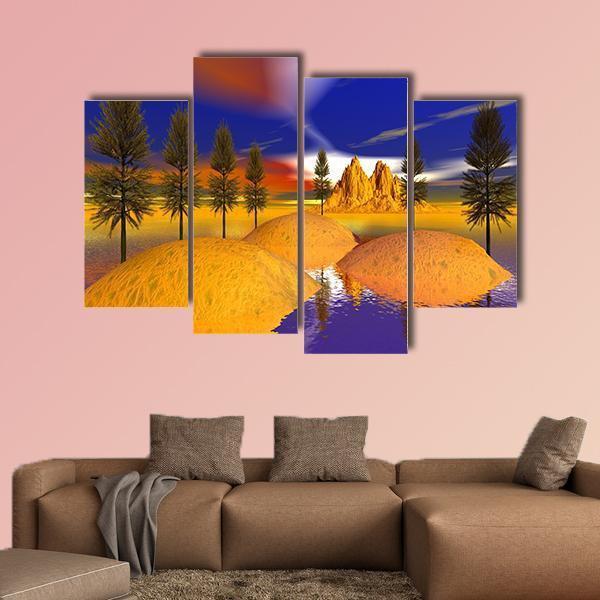 Fire Trees And Mountain Canvas Wall Art-4 Pop-Gallery Wrap-50" x 32"-Tiaracle