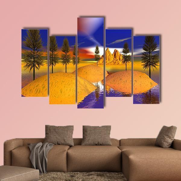 Fire Trees And Mountain Canvas Wall Art-5 Pop-Gallery Wrap-47" x 32"-Tiaracle