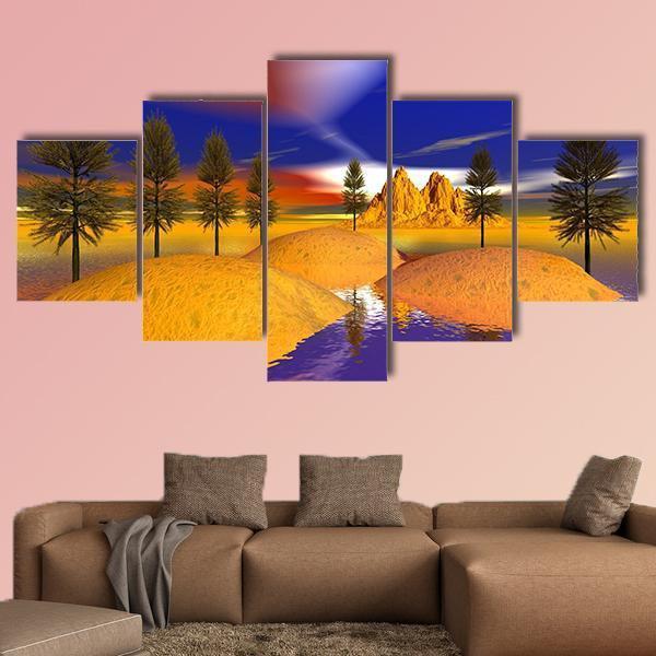 Fire Trees And Mountain Canvas Wall Art-5 Star-Gallery Wrap-62" x 32"-Tiaracle