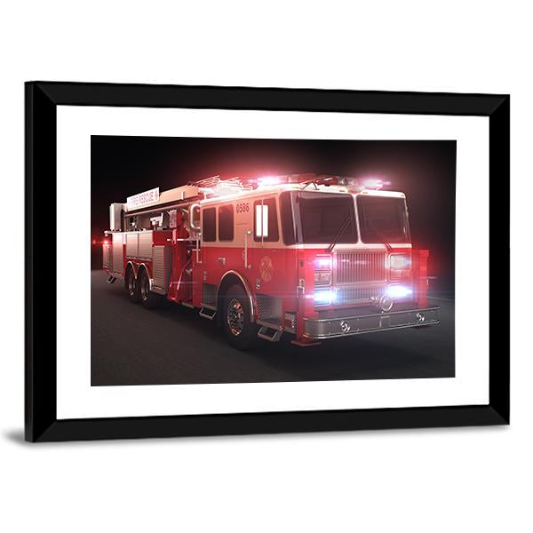 Fire Truck Canvas Wall Art-1 Piece-Framed Print-20" x 16"-Tiaracle