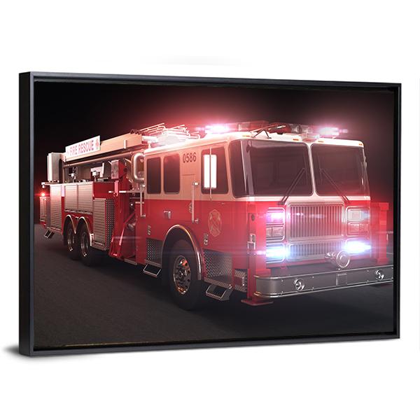 Fire Truck Canvas Wall Art-1 Piece-Floating Frame-24" x 16"-Tiaracle