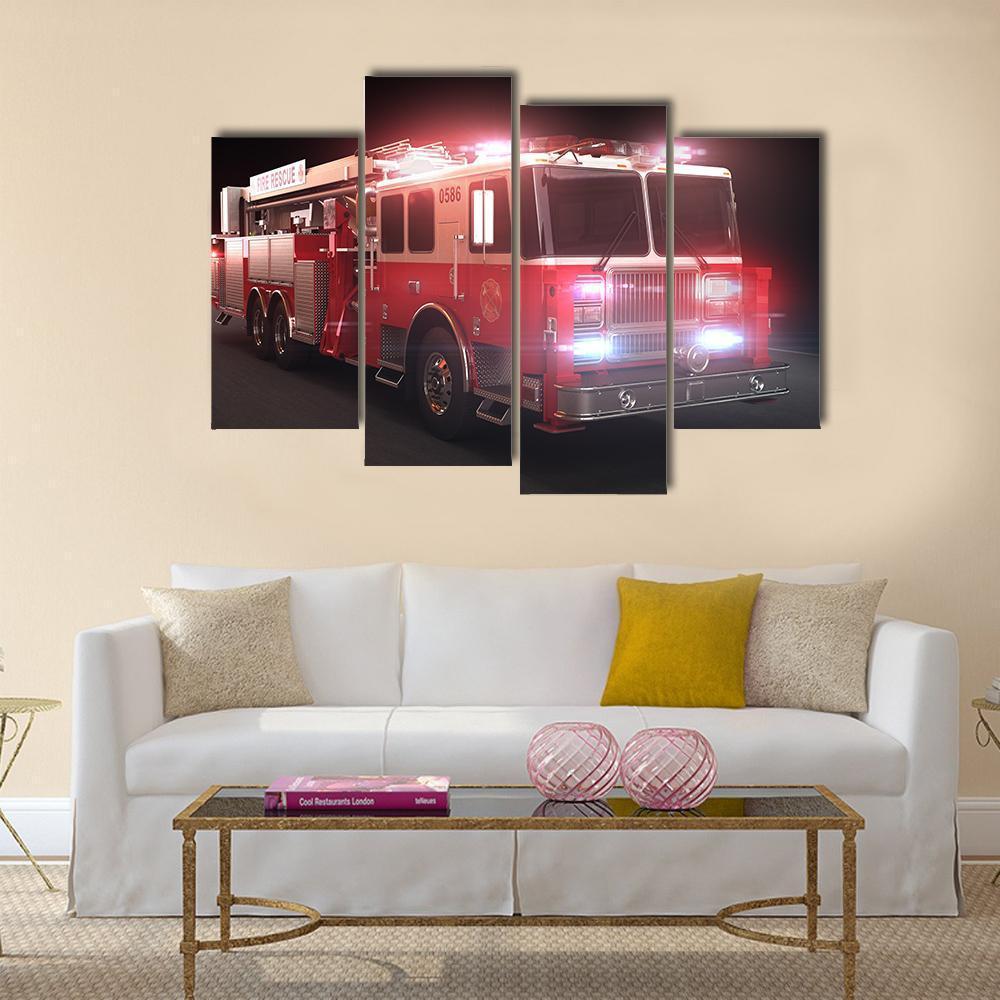 Fire Truck Canvas Wall Art-4 Pop-Gallery Wrap-50" x 32"-Tiaracle