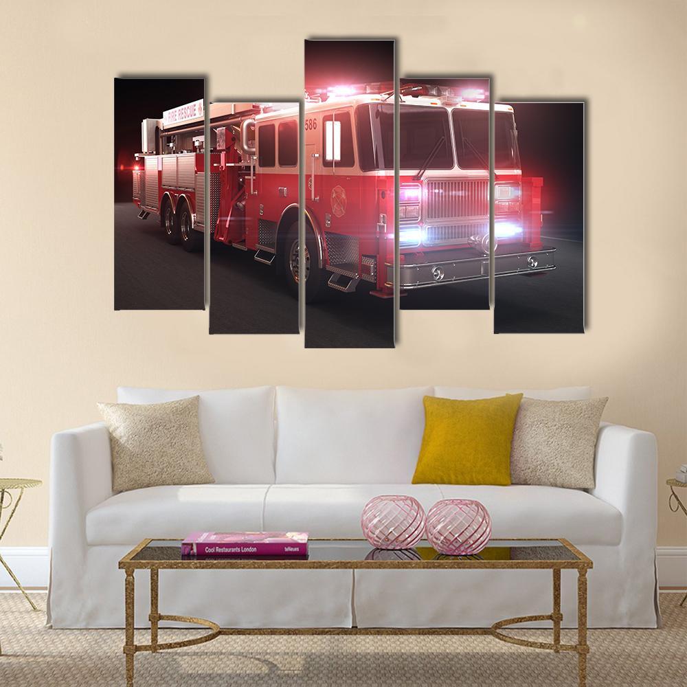 Fire Truck Canvas Wall Art-5 Pop-Gallery Wrap-47" x 32"-Tiaracle