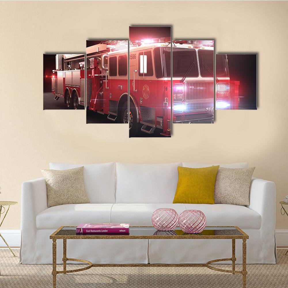 Fire Truck Canvas Wall Art-5 Star-Gallery Wrap-62" x 32"-Tiaracle