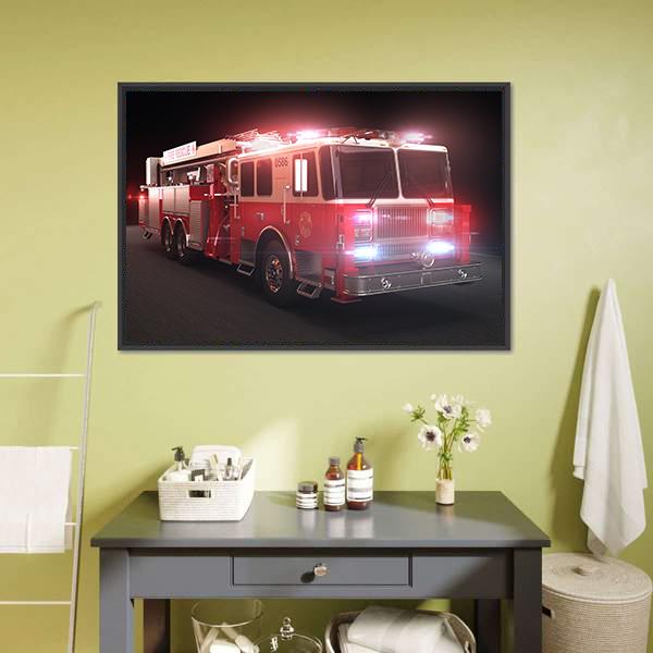 Fire Truck Canvas Wall Art-1 Piece-Floating Frame-24" x 16"-Tiaracle