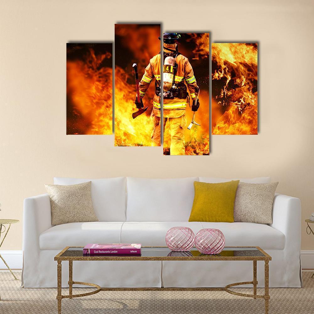Firefighter Canvas Wall Art-4 Pop-Gallery Wrap-50" x 32"-Tiaracle