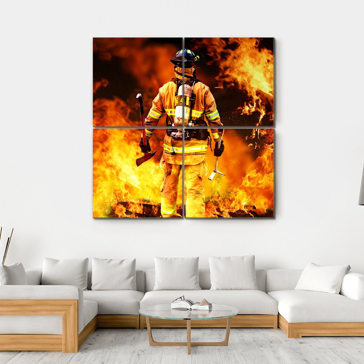 Firefighter Canvas Wall Art-4 Square-Gallery Wrap-17" x 17"-Tiaracle