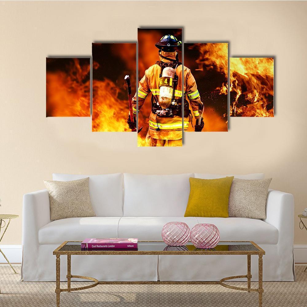 Firefighter Canvas Wall Art-5 Star-Gallery Wrap-62" x 32"-Tiaracle