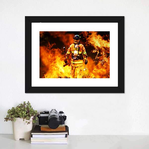 Firefighter Canvas Wall Art-1 Piece-Framed Print-20" x 16"-Tiaracle