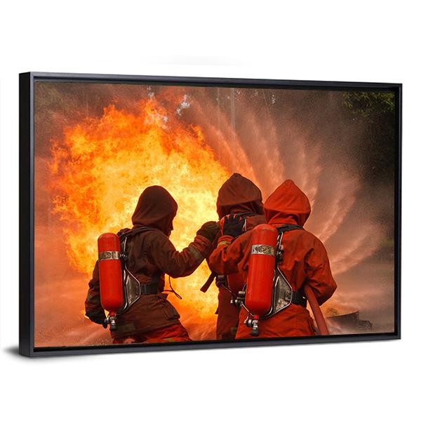 Firefighters In Action Canvas Wall Art-3 Horizontal-Gallery Wrap-25" x 16"-Tiaracle