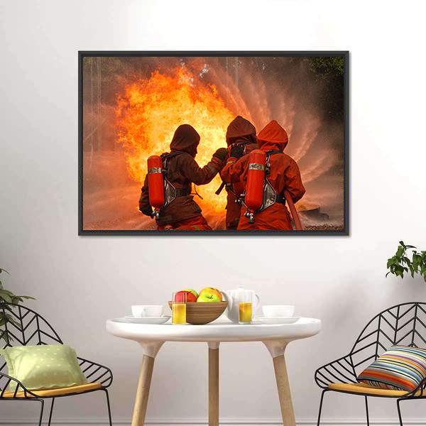 Firefighters In Action Canvas Wall Art-3 Horizontal-Gallery Wrap-25" x 16"-Tiaracle