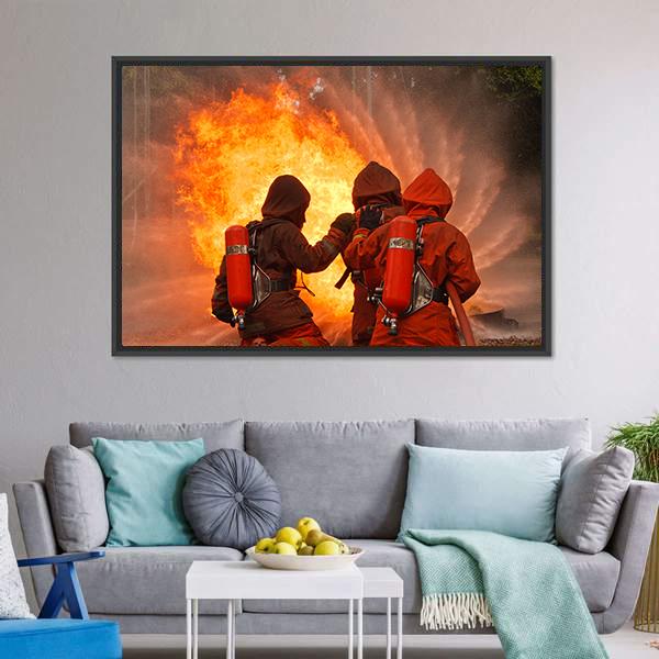 Firefighters In Action Canvas Wall Art-3 Horizontal-Gallery Wrap-25" x 16"-Tiaracle
