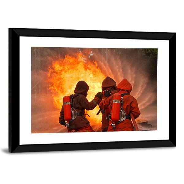 Firefighters In Action Canvas Wall Art-3 Horizontal-Gallery Wrap-25" x 16"-Tiaracle