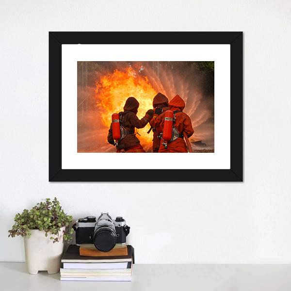 Firefighters In Action Canvas Wall Art-1 Piece-Framed Print-20" x 16"-Tiaracle
