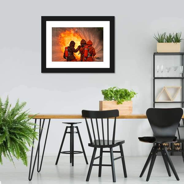 Firefighters In Action Canvas Wall Art-3 Horizontal-Gallery Wrap-25" x 16"-Tiaracle