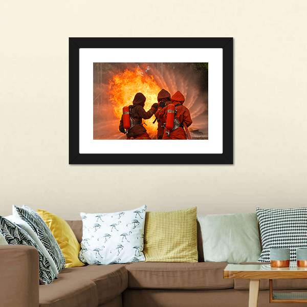 Firefighters In Action Canvas Wall Art-3 Horizontal-Gallery Wrap-25" x 16"-Tiaracle