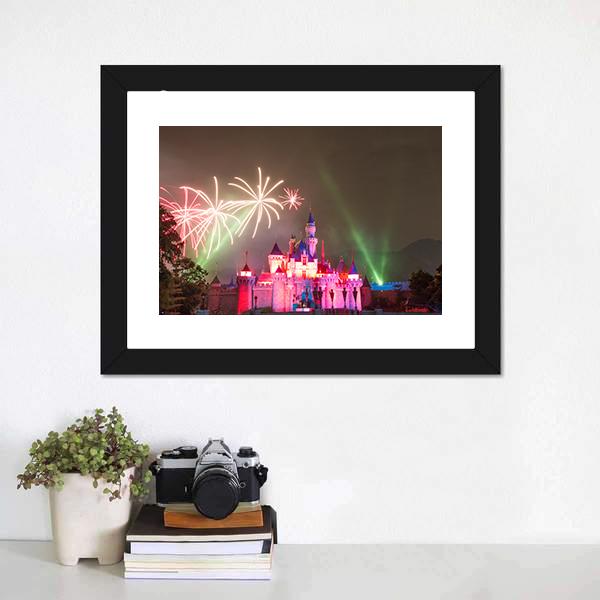 Firework At Disneyland Canvas Wall Art-1 Piece-Framed Print-30" x 20"-Tiaracle