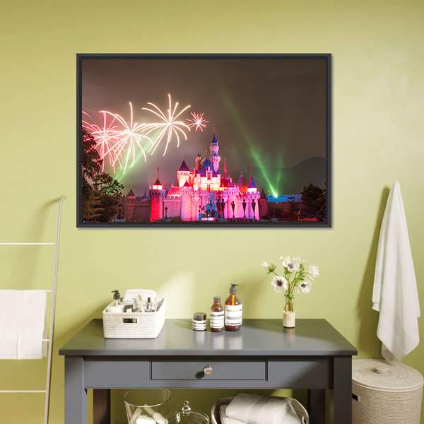 Firework At Disneyland Canvas Wall Art-1 Piece-Floating Frame-36" x 24"-Tiaracle
