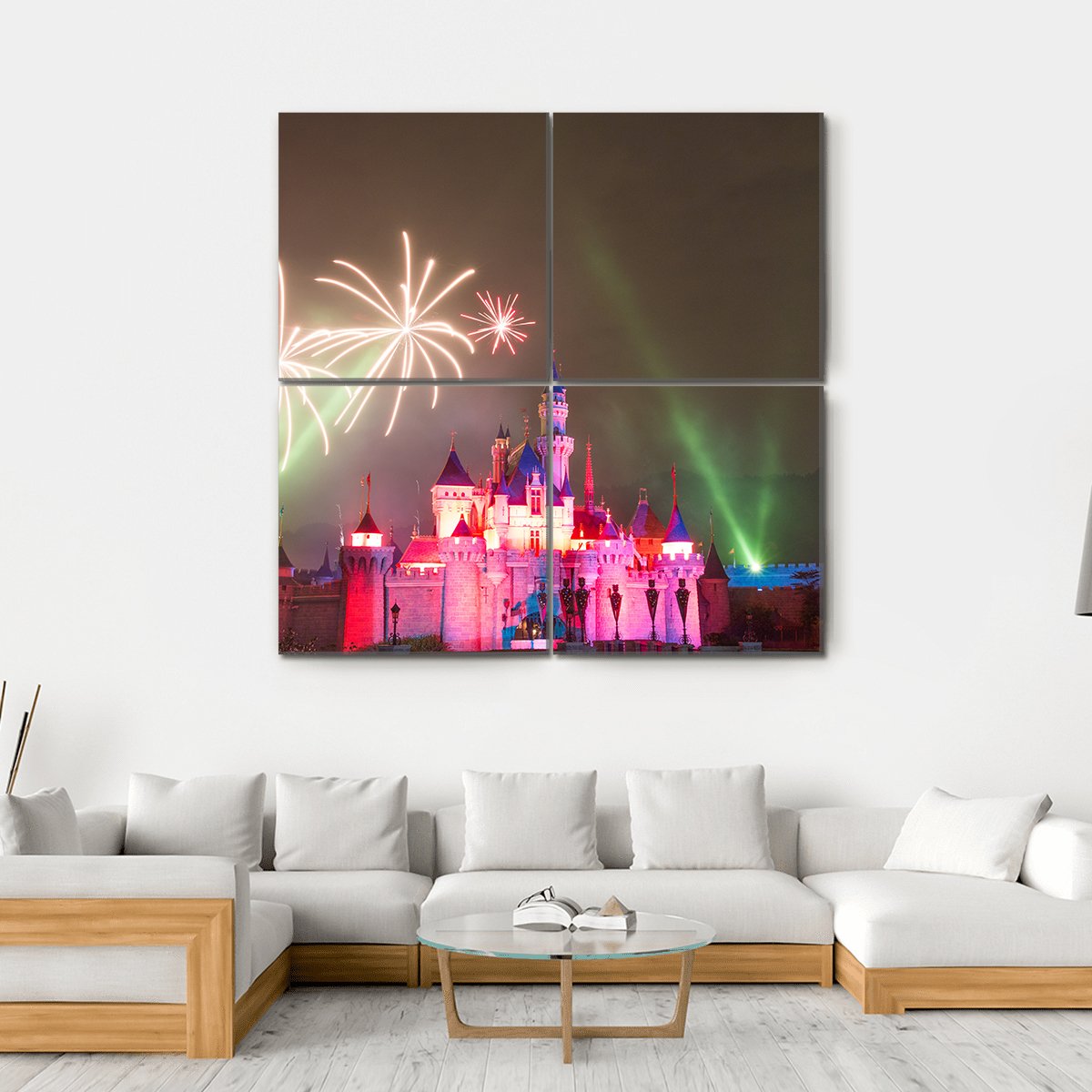 Firework At Disneyland Canvas Wall Art-4 Square-Gallery Wrap-17" x 17"-Tiaracle