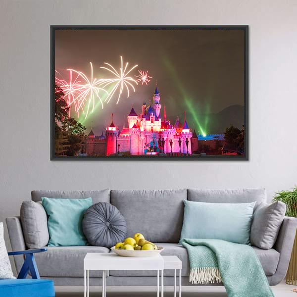Firework At Disneyland Canvas Wall Art-5 Horizontal-Gallery Wrap-22" x 12"-Tiaracle