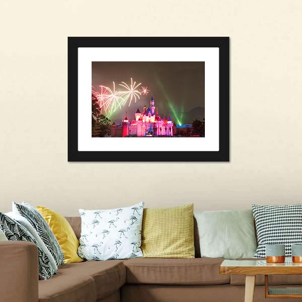Firework At Disneyland Canvas Wall Art-5 Horizontal-Gallery Wrap-22" x 12"-Tiaracle