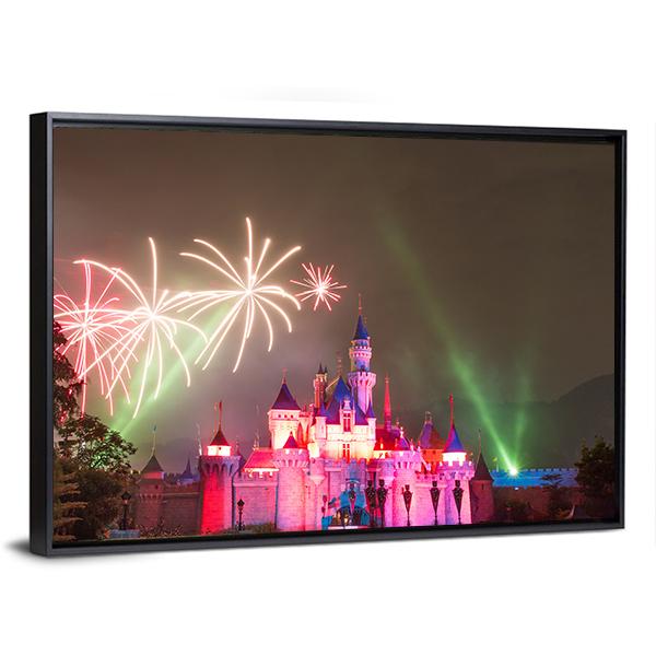 Firework At Disneyland Canvas Wall Art-5 Horizontal-Gallery Wrap-22" x 12"-Tiaracle