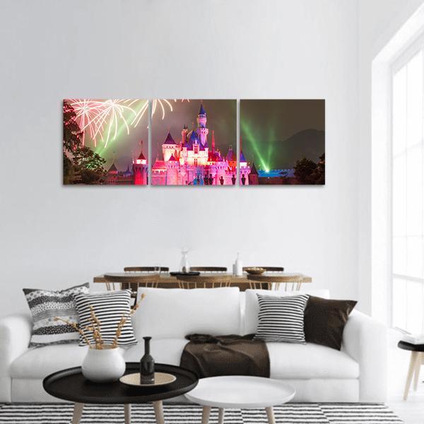 Firework At Disneyland Panoramic Canvas Wall Art-3 Piece-25" x 08"-Tiaracle