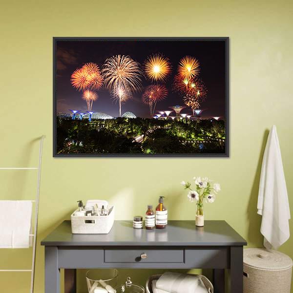 Firework Over Gardens Canvas Wall Art-1 Piece-Floating Frame-24" x 16"-Tiaracle