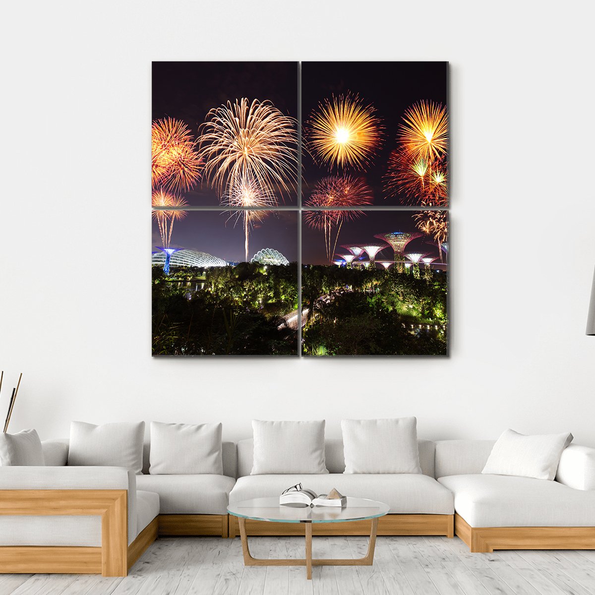 Firework Over Gardens Canvas Wall Art-4 Square-Gallery Wrap-17" x 17"-Tiaracle